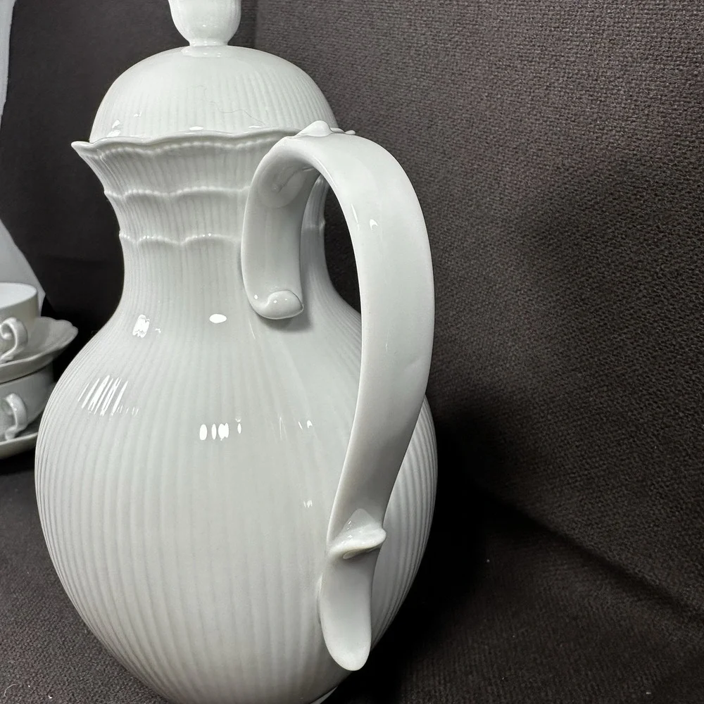 AK Kaiser Romantica White‎ Coffee Pot Tea Set W Germany Scalloped EXC MCM Vtg